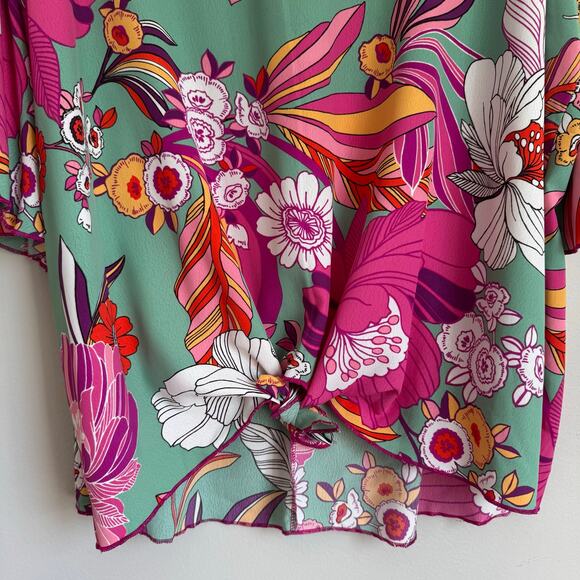 Cha Cha Vente Top Size 2X Floral Dolman Sleeve Tropical Artsy Vacation Flowy - Picture 4 of 10